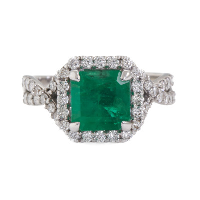 3.17ct Zambian Emerald and Diamond Ring GSL