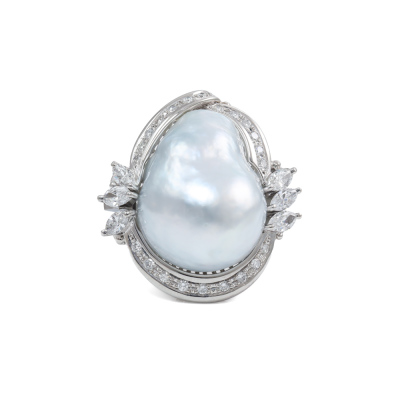 Baroque South Sea Pearl and Diamond Ring GSL