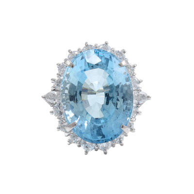 13.92ct Aquamarine and Diamond Halo Ring