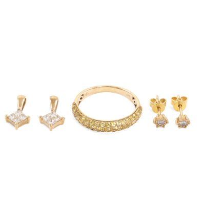 Set of Diamond Pendants, Earrings & Ring