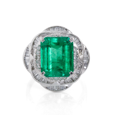 5.83ct Colombian Emerald & Diamond Ring GIA