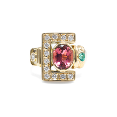 2.10ct Tourmaline, Emerald and Diamond Ring