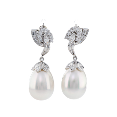 11.8-12mm Culture Pearl and Diamond Earrings