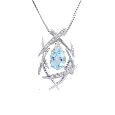 3.18ct Blue Topaz and Diamond Pendant
