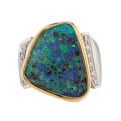 10.91ct Boulder Opal and Diamond Ring