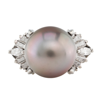 12.1mm Tahitian Pearl and Diamond Ring