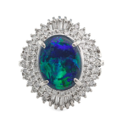 1.36ct Black Opal and Diamond Ring