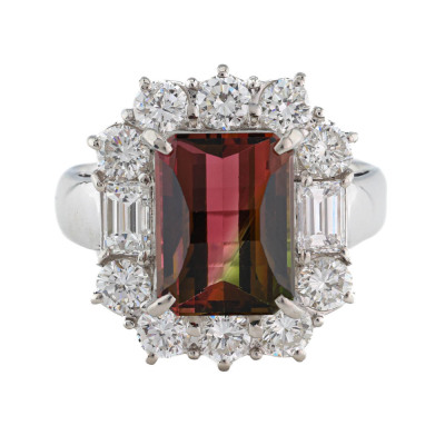 4.05ct Bicolour Tourmaline and Diamond Ring