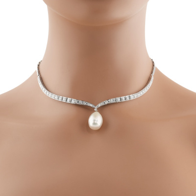Vintage South Sea Pearl & Diamond Necklace