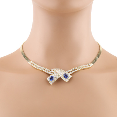 3.46ct Blue Sapphire and Diamond Necklace