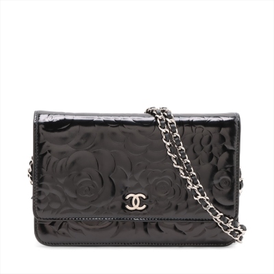 Chanel Camelia Black Leather Chain Wallet