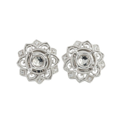 18ct Gold Semi Mount Earrings with Diamonds