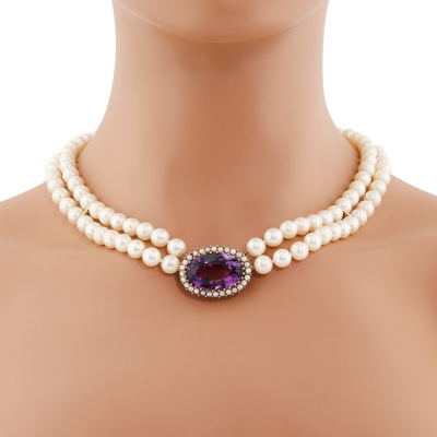 26.53ct Amethyst and Akoya Pearl Necklace