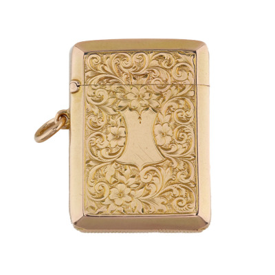 14ct Gold Engraved Vesta Case Pendant 15.6g