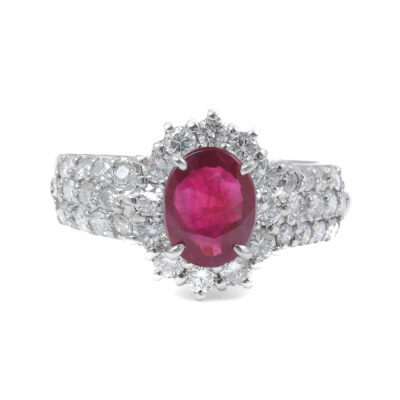 1.32ct Burmese Ruby and Diamond Ring GIA