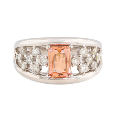 0.97ct Padparadscha Sapphire and Diamond Ring