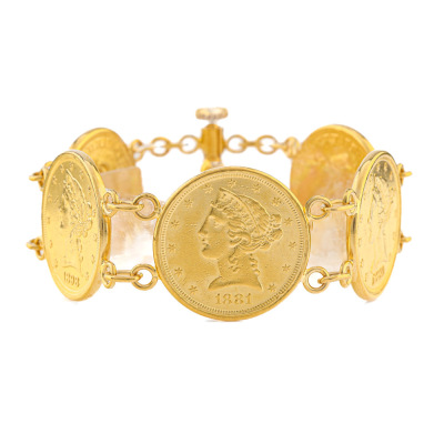 22ct Gold Lady Liberty Coin Bracelet 55.6g