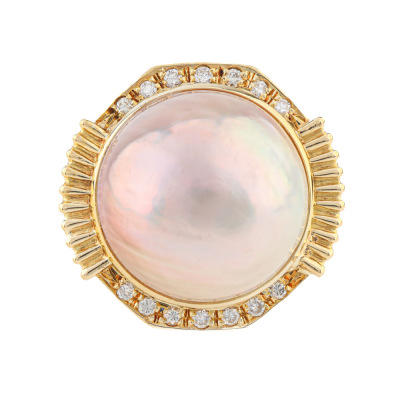 19mm Mabe Pearl and Diamond Ring