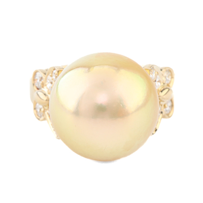 14.6mm Golden South Sea Pearl & Diamond Ring