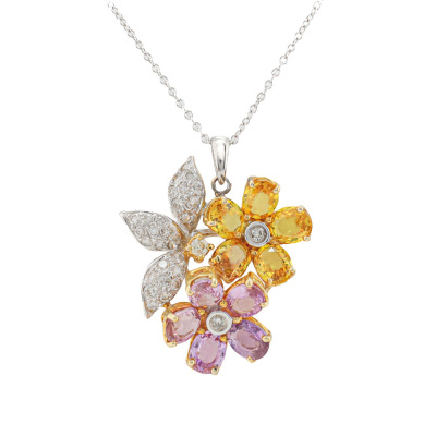 8.58ct Multicolour Sapphire & Diamond Pendant