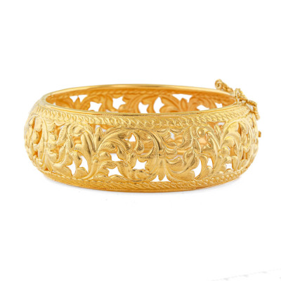 22ct Yellow Gold Flora Carved Bangle 45.1g