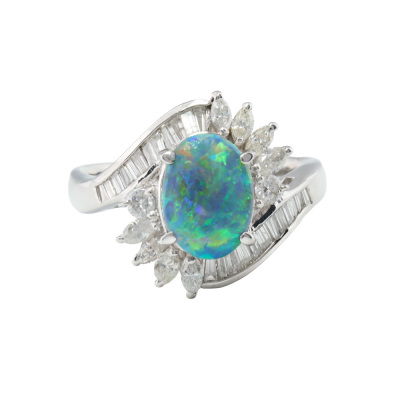 1.14ct Black Opal and Diamond Ring