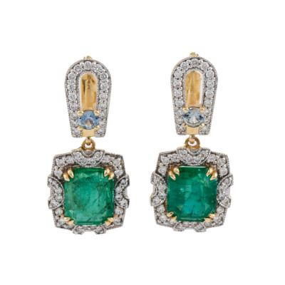 5.13ct Emerald, Sapphire & Diamond Earrings
