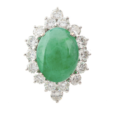 9.15ct Natural Jade and Diamond Ring