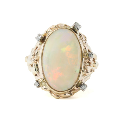 7.24ct Solid White Opal and Diamond Ring