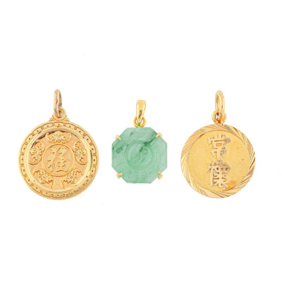 Set of Gold Pendants & Jade Pendant