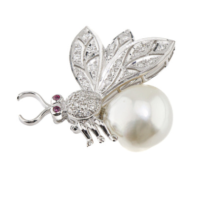 Baroque Pearl, Ruby & Diamond Brooch/Pendant
