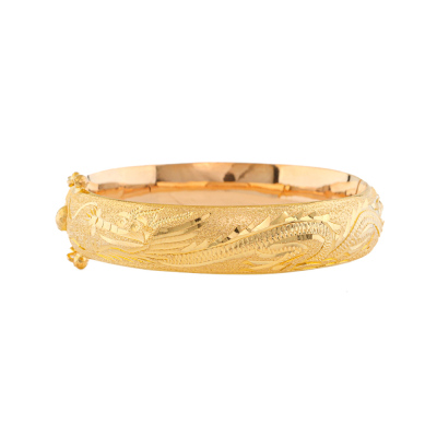 22ct Gold Dragon & Phoenix Carved Bangle 27.7g