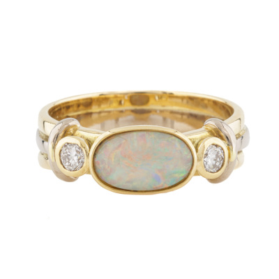 1.11ct Grey Opal and Diamond Two-tone Ring