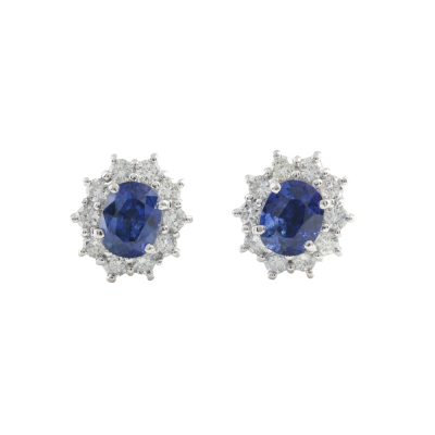 2.42ct Blue Sapphire & Diamond Stud Earrings