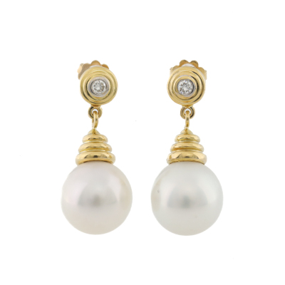 13.9mm South Sea Pearl & Diamond Earrings
