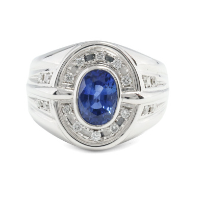 2.30ct Sapphire and Diamond Mens Ring