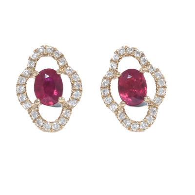 0.60ct Ruby and 0.16ct Diamond Earrings
