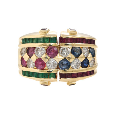 Ruby, Sapphire, Emerald and Diamond Ring