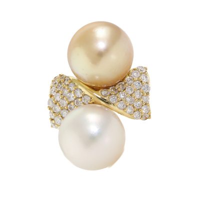 12-12.1mm South Sea Pearls and Diamond Ring