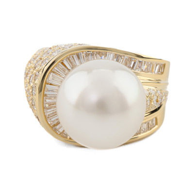 12.4mm South Sea Pearl and Diamond Ring
