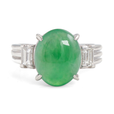 3.85ct Jade and 0.38ct Diamond Ring