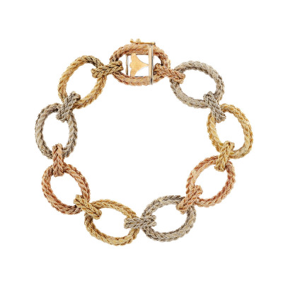 18ct Tricolour Gold Rope hoop Bracelet 40.3g
