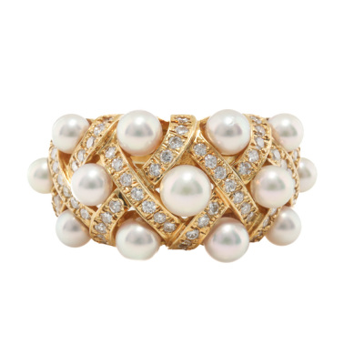 4.4-3.3mm Akoya Pearl and Diamond Ring