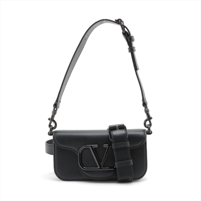 Valentino V logo Leather 2Way Bag All Black""