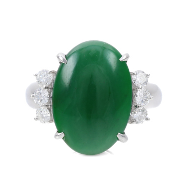 6.30ct Jadeite Jade and 0.40ct Diamond Ring