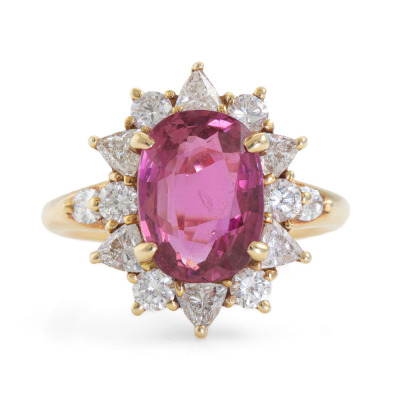 3.21ct Thai Pink Sapphire GIA & Diamond Ring