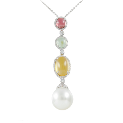 15.4mm Pearl, Multi Colour Gemstone Pendant
