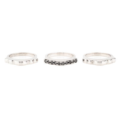 Black Diamond Ring & 2 Matching Gold Ring