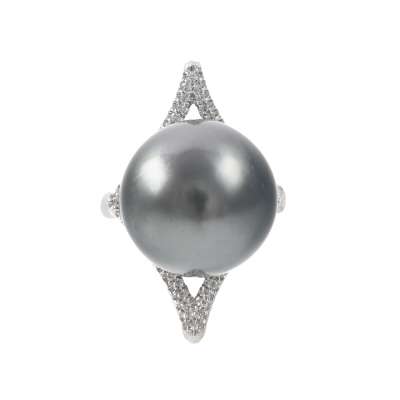 16.5mm Tahitian Pearl and Diamond Ring