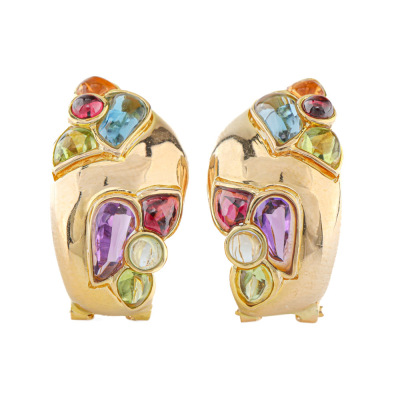 Multi colour Gemstone Gold Earrings